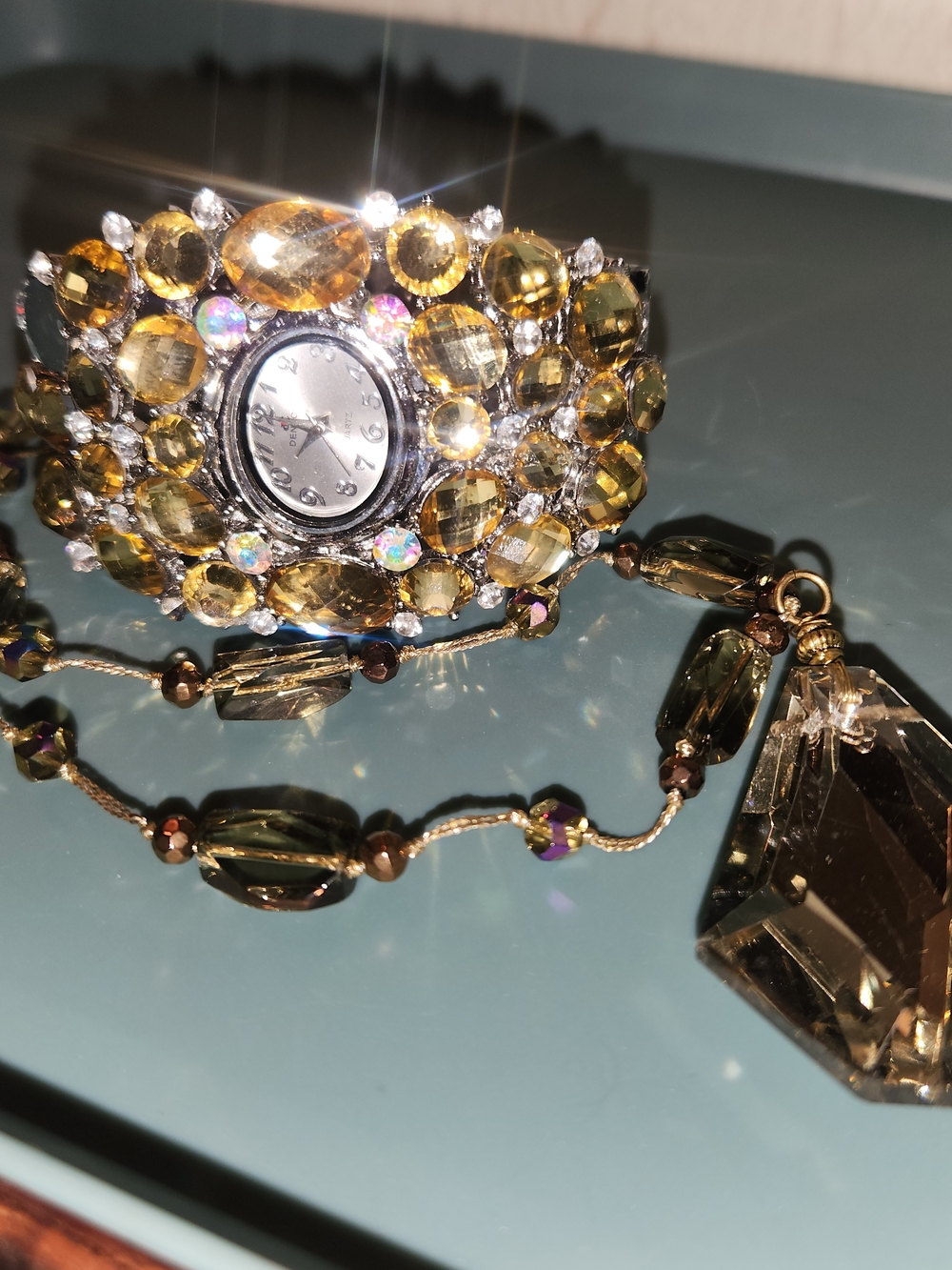 Crystal-Embellished Gold Tone Cuff Watch Bracelet - Women Accessories